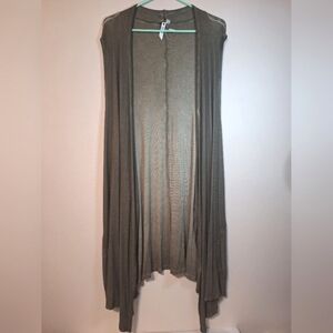 Cable & Guage 3X olive green burnout stretch ribed sleeveless duster open cardi